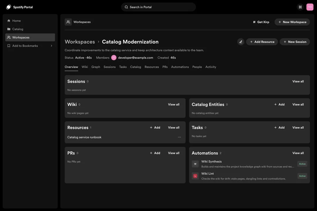 Spotify Portal Workspace 集中顯示項目資源同企業系統背景