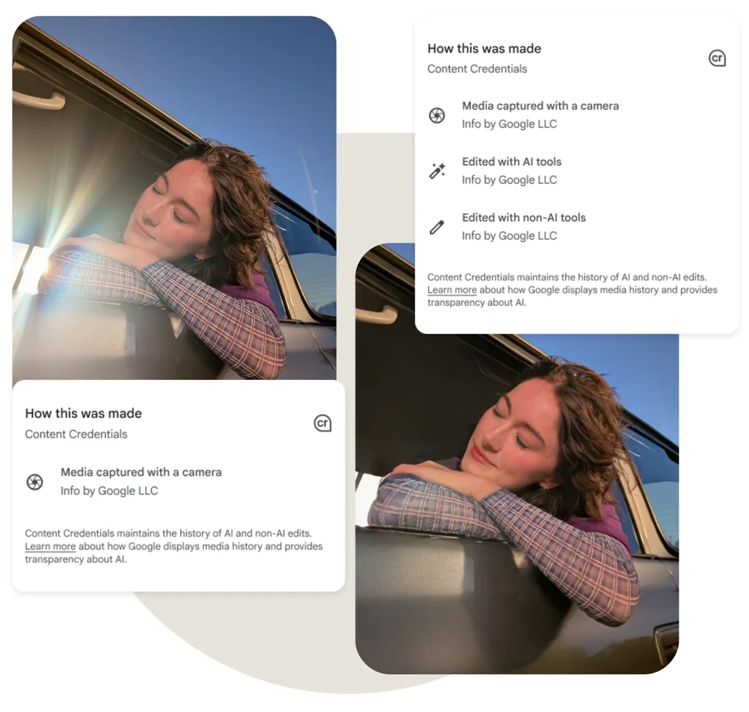Google 示範 Pixel 相片嘅 Content Credentials，分辨相片由相機拍攝定經 AI 工具修改