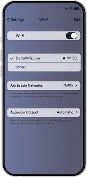 Delta 官方機上 Wi‑Fi 連線步驟畫面,提示乘客揀官方網絡再登入