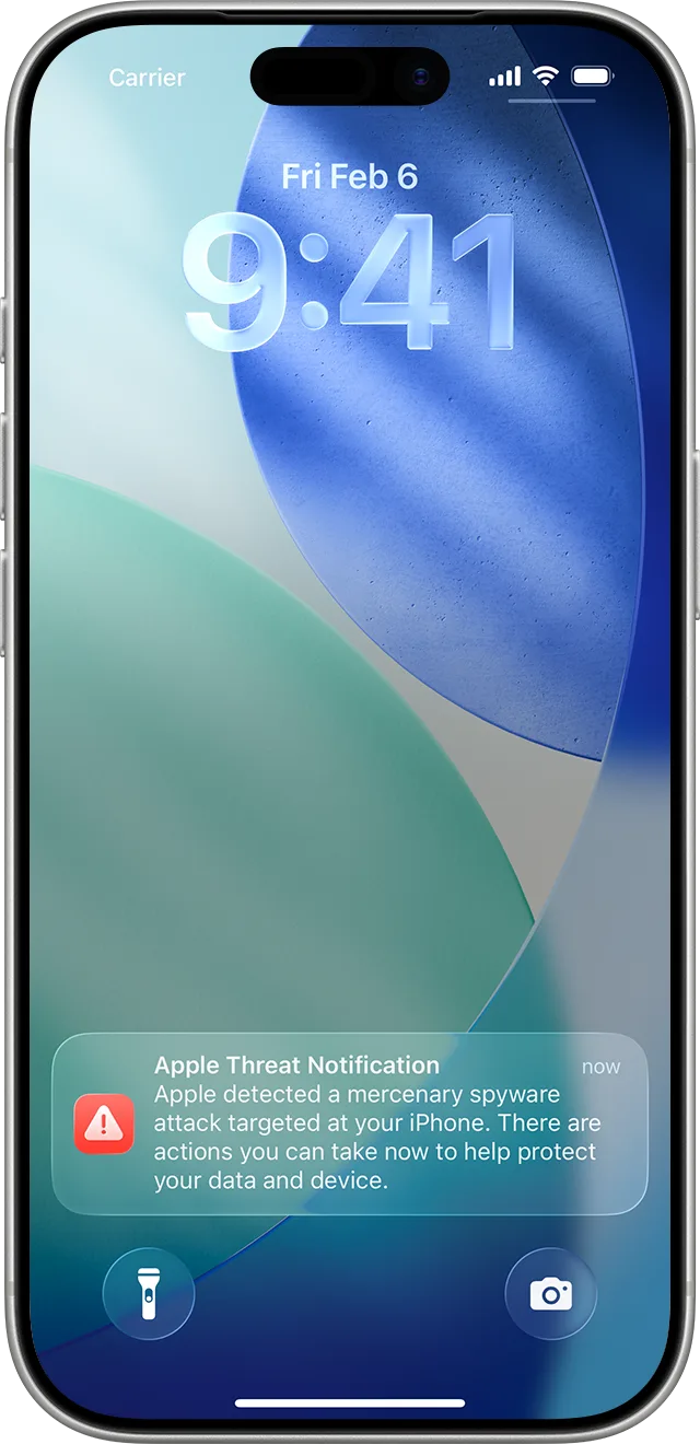 iPhone 鎖定畫面顯示 Apple 間諜軟件威脅警報