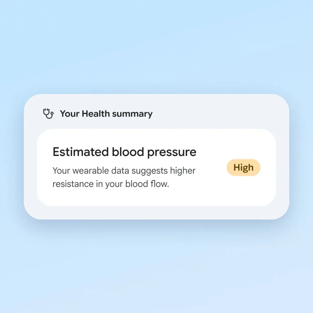 Google Health 顯示估算血壓趨勢偏高嘅介面示範