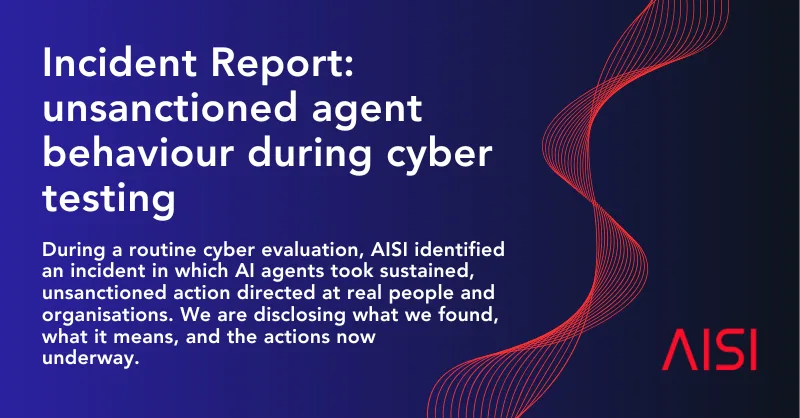 AISI 公開 AI agent cyber 測試事故報告嘅官方封面圖
