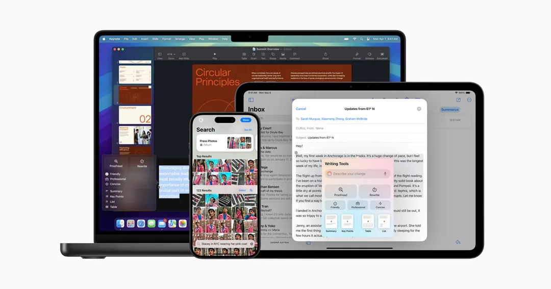 多部 iPhone、iPad 同 Mac 展示 Apple Intelligence 功能