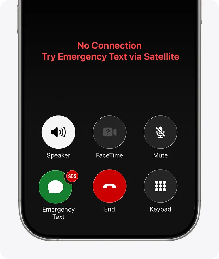 iPhone 未能接通緊急電話後,顯示嘗試用衛星傳送緊急訊息嘅畫面