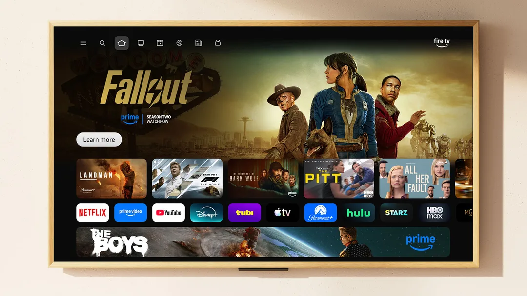 電視畫面展示 Amazon Fire TV 主頁同串流內容介面