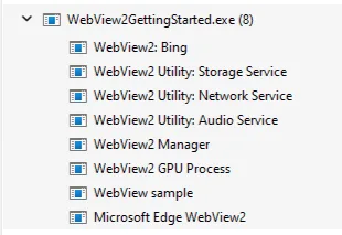 Windows 11 工作管理員顯示 WebView2 子程序嘅官方示範畫面