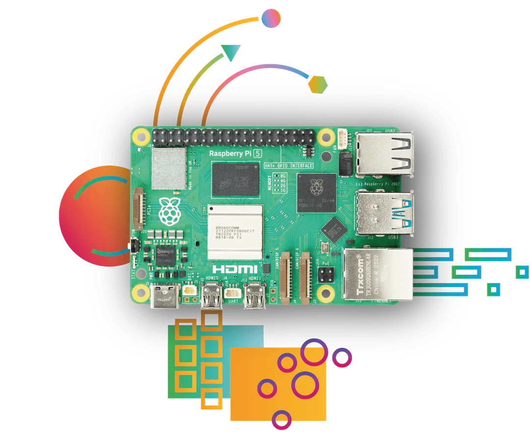 Raspberry Pi 5 開發板,見到 USB、Ethernet 同 40-pin GPIO 接口