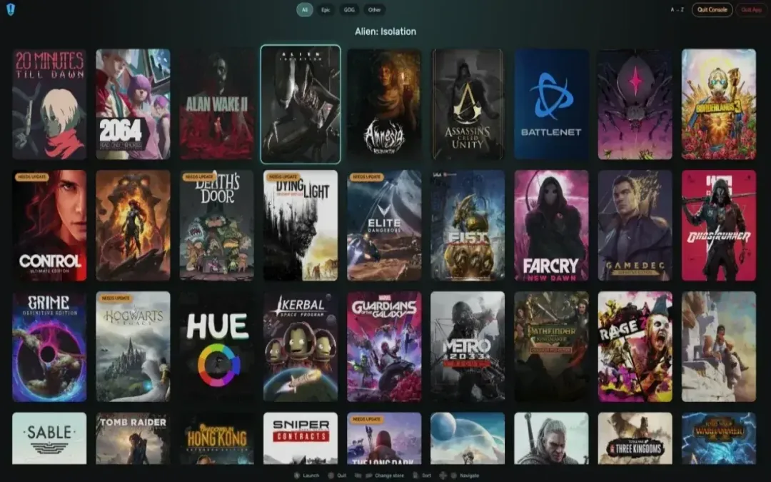 Heroic Games Launcher 全屏 Console Mode，介面適合用手掣操作