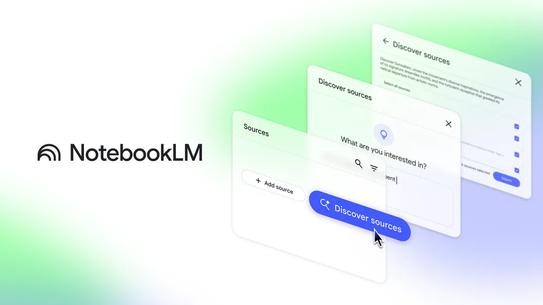 NotebookLM 介面示範搜尋同加入資料來源
