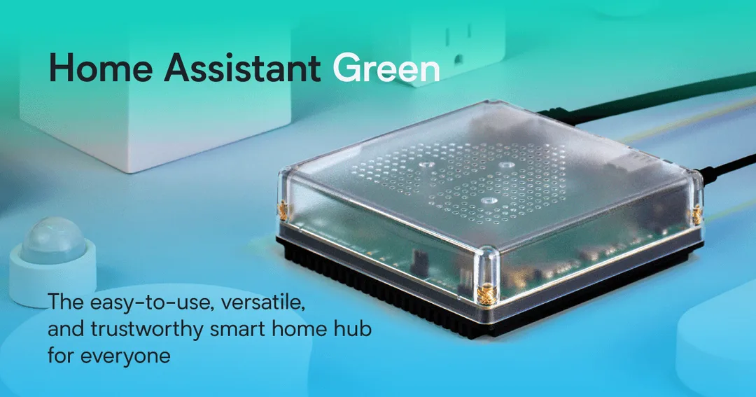 Home Assistant Green 細型主機連包裝盒嘅官方產品圖