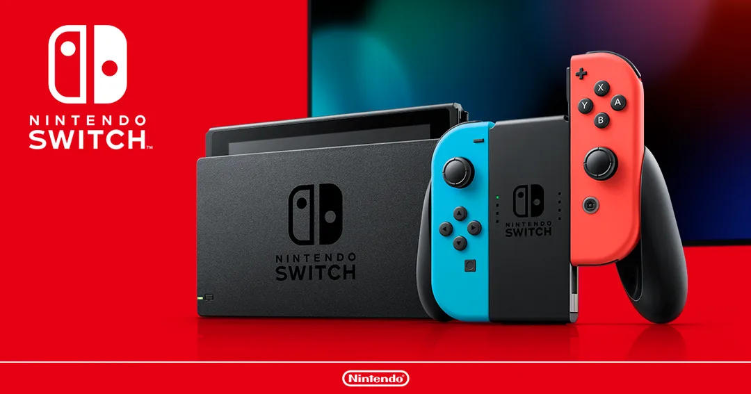 Nintendo Switch 主機連藍紅色 Joy-Con 嘅官方產品圖
