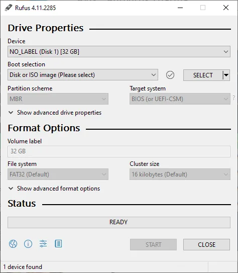 Rufus 畫面顯示已揀中用嚟製作 Ubuntu 安裝媒體嘅 USB 裝置