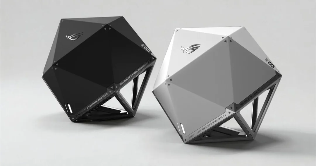 ASUS ROG NeoCore Wi‑Fi 8 概念 router 放喺深色展示台上