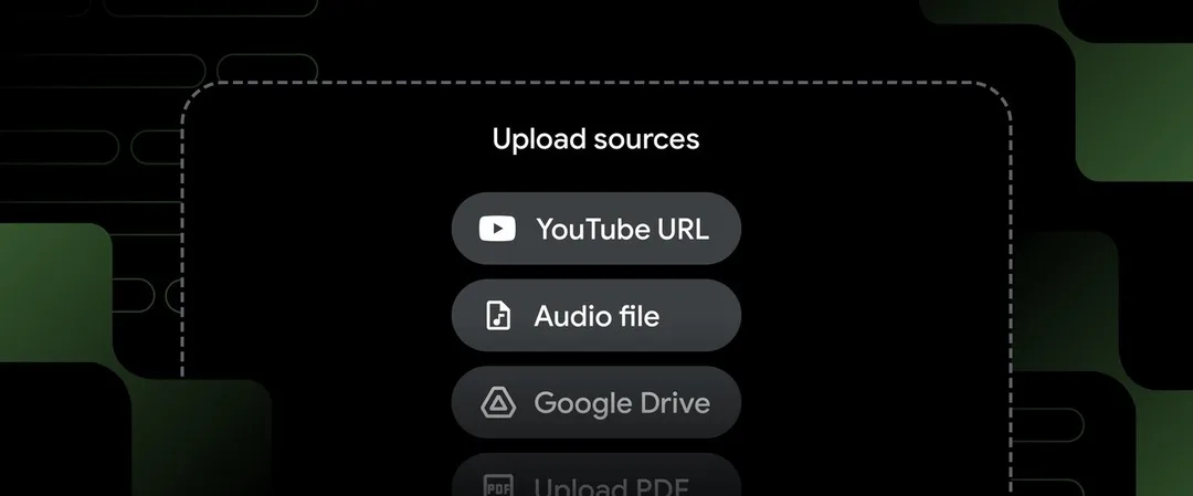NotebookLM 加入 YouTube URL 同音訊來源功能嘅官方示範畫面